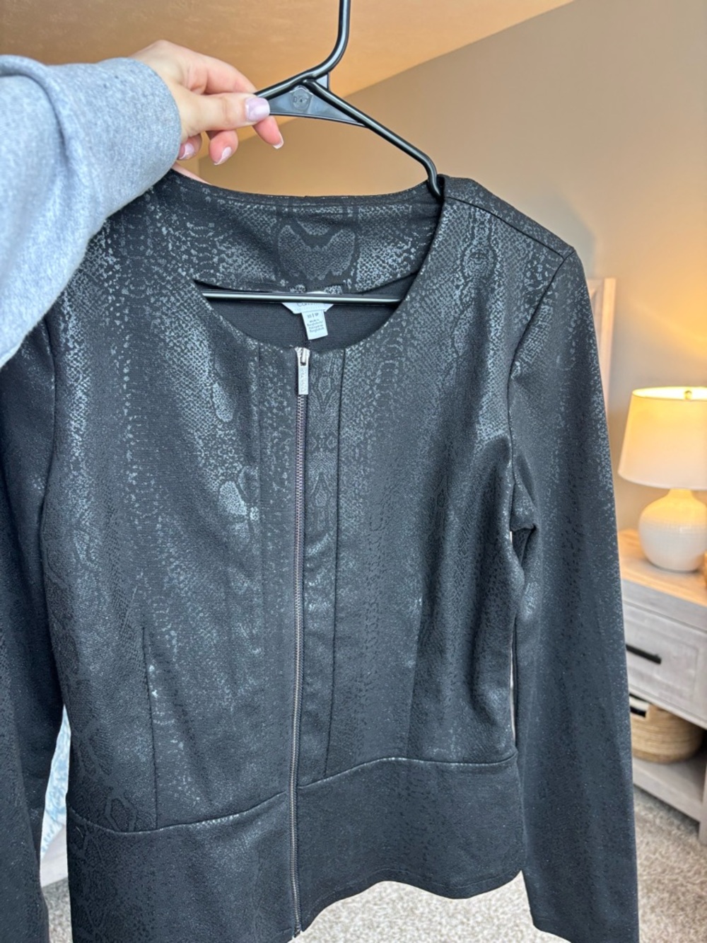 Calvin Klein Black Faux-Snakeskin Zip Front Jacket - XS